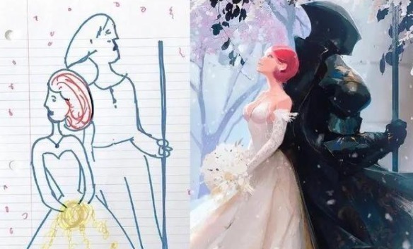 涂鸦|画师儿子太强悍,把妈妈的涂鸦改成插图,这就是画渣和大佬的区别