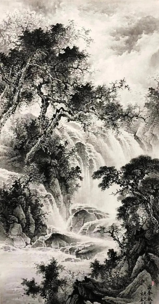 吕少华|“飞流直下三千尺,疑是银河落九天”!这水墨山水,绝了!