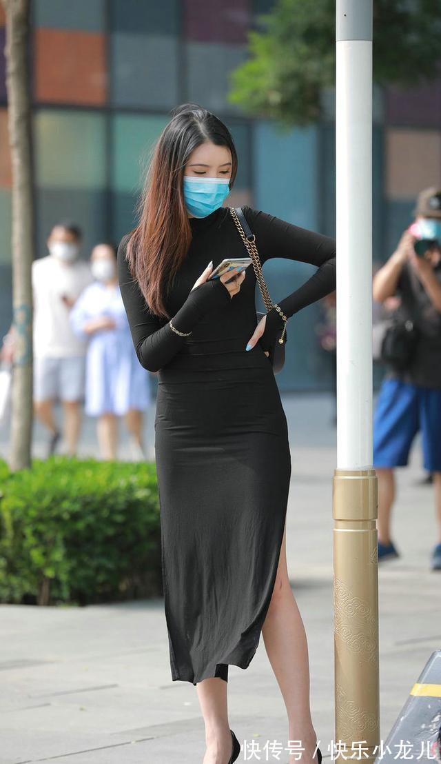 裙装|时尚黑色紧身裙搭配尖头细跟鞋，轻松打造窈窕身材，清新不显胖