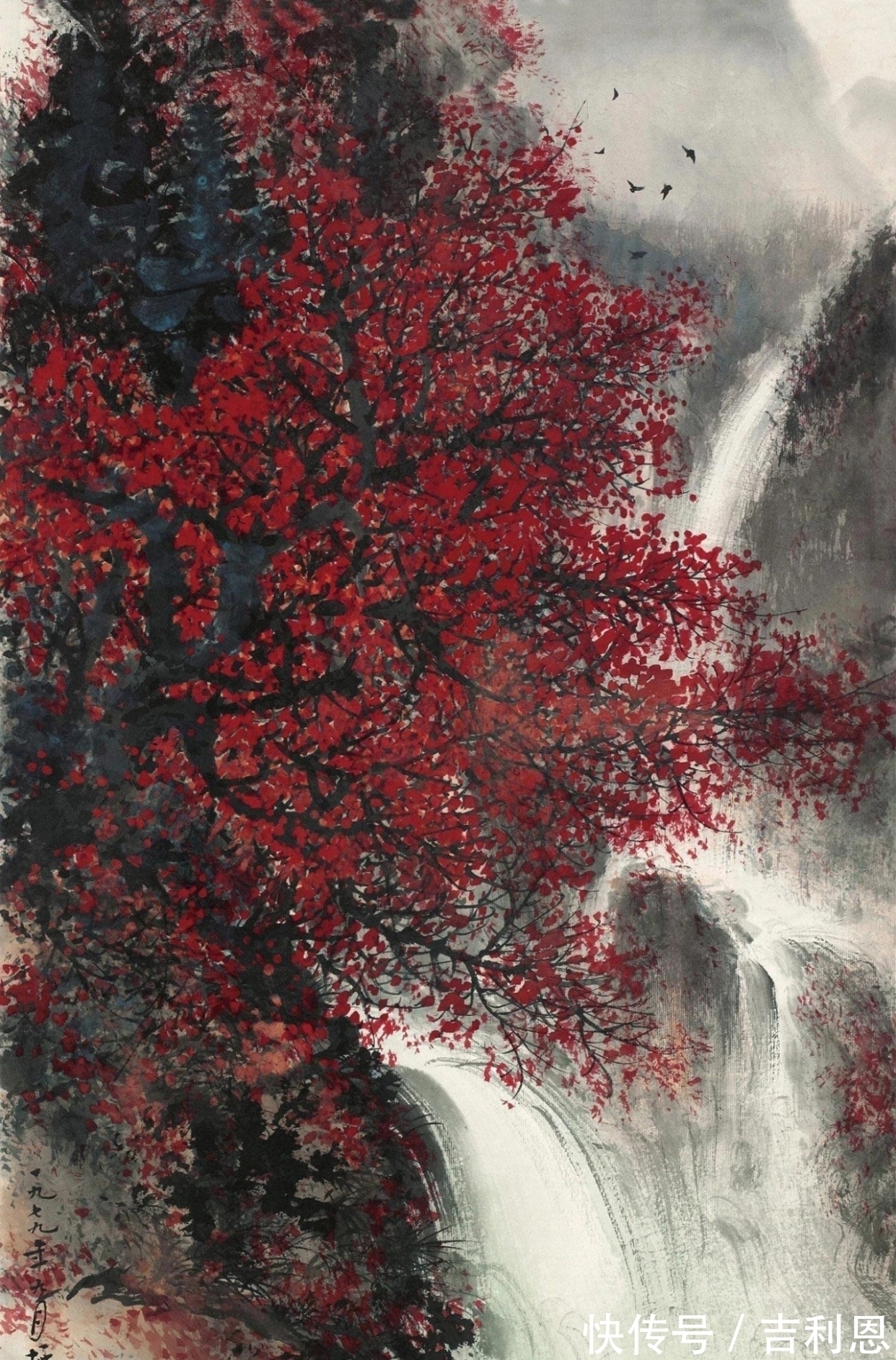 白云生!霜叶红于二月花|黎雄才秋景山水画,美不胜收,美轮美奂!