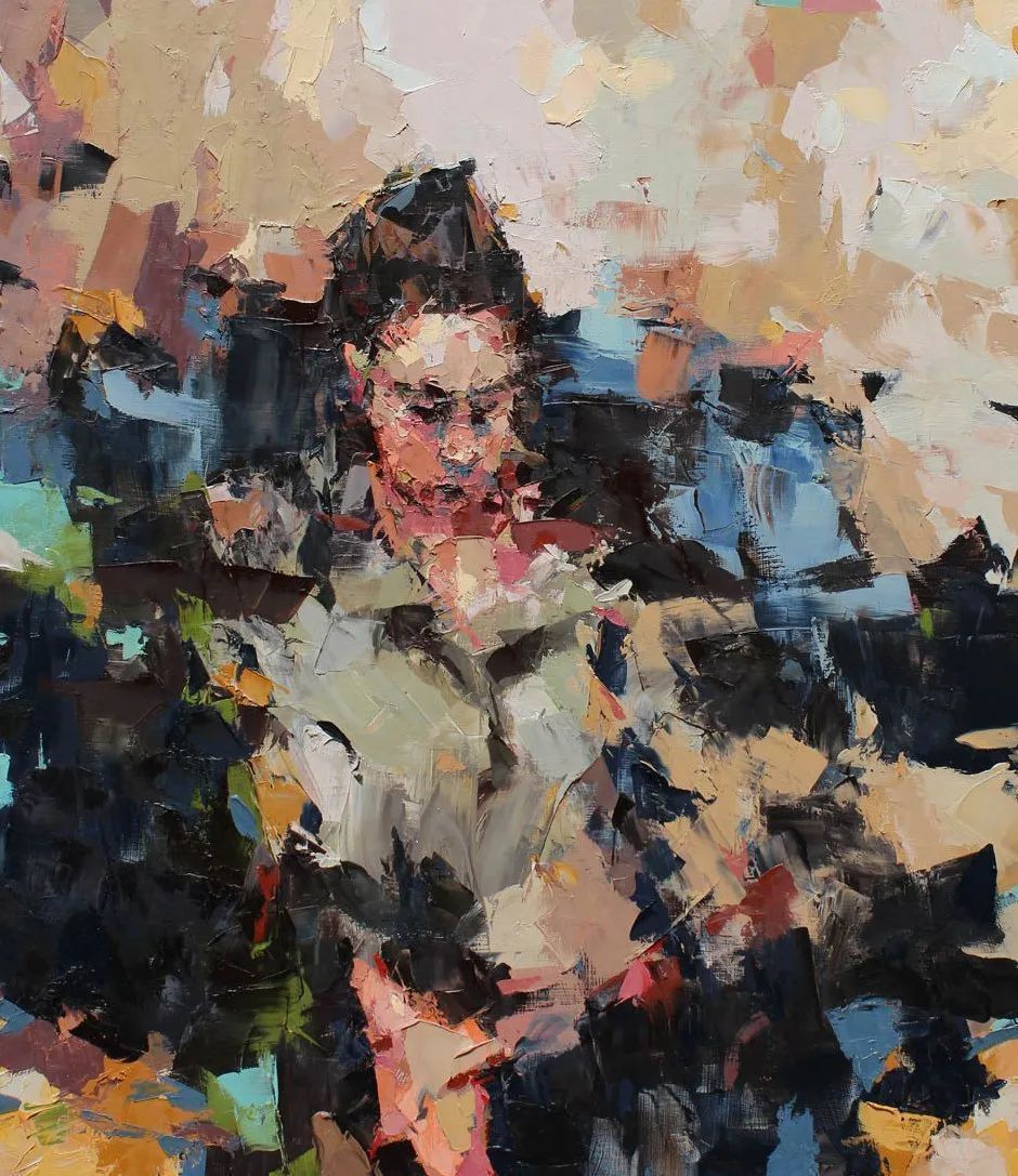 纹理!他将杂碎的色块,厚重的纹理,融于画中的人物