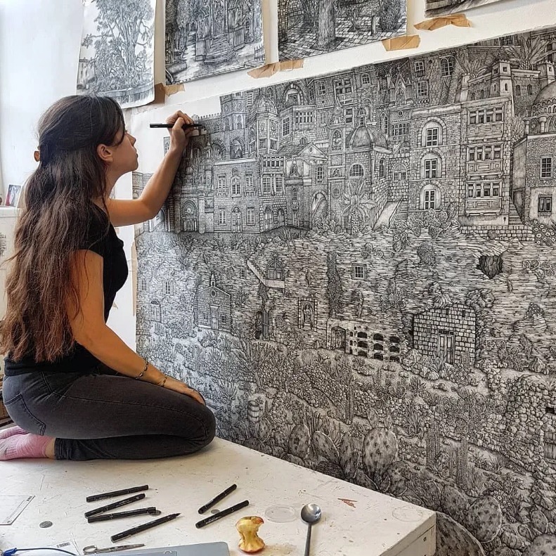 针管笔$全球最抠女画家,用针管笔惊艳世界,这细节和线条让人惊叹不已!