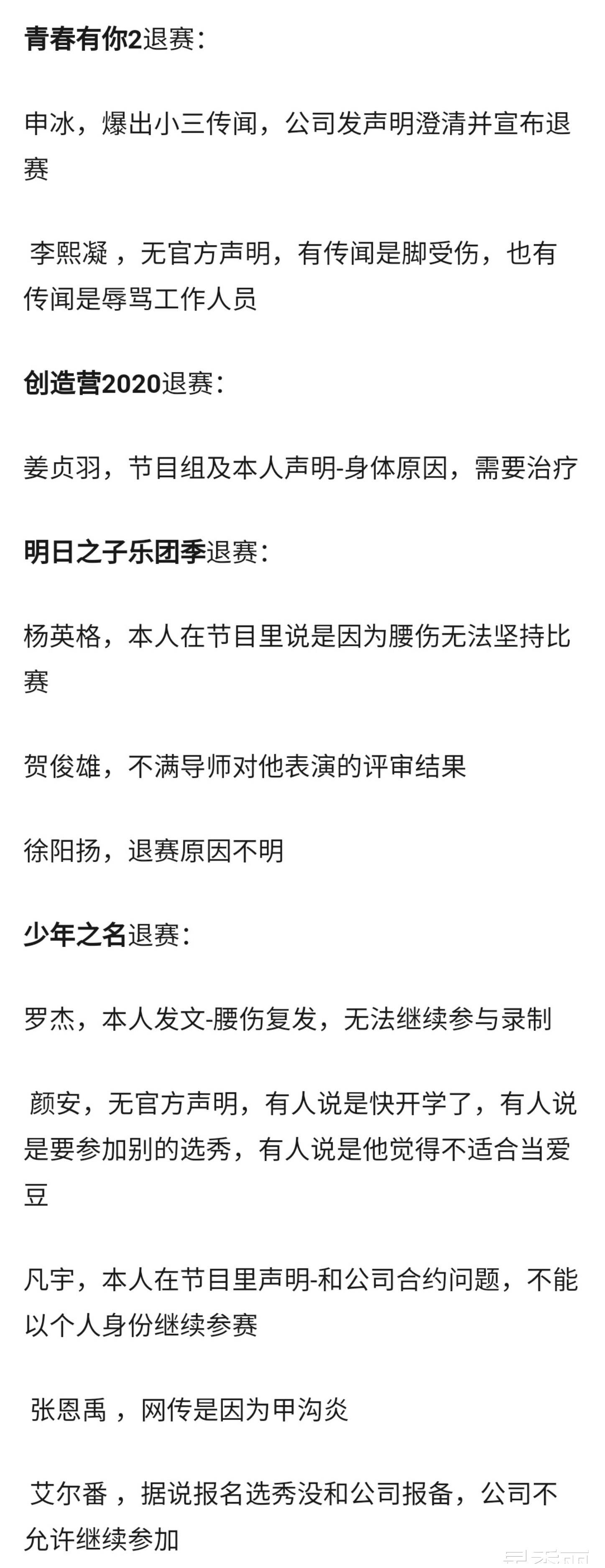 历届选秀退赛选手名单及退赛原因，每年每档选秀必有人退赛！