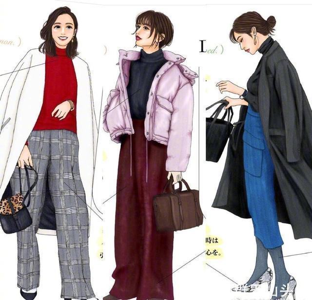 日本插画师秋冬手绘穿搭，时髦又实用，每一套都是穿搭范本