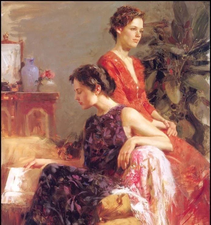 人物#皮诺德埃尼的油画人物，色彩斑斓，动静结合，光彩照人