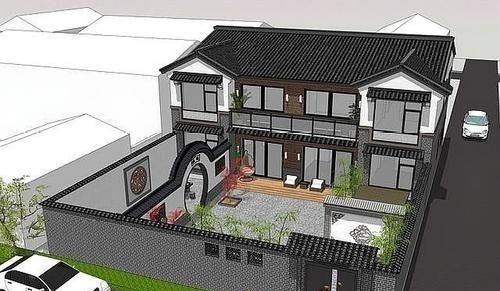 庭院|为了孝敬父母，他拆掉300㎡祖宅，自建中式别墅，效果图太美了