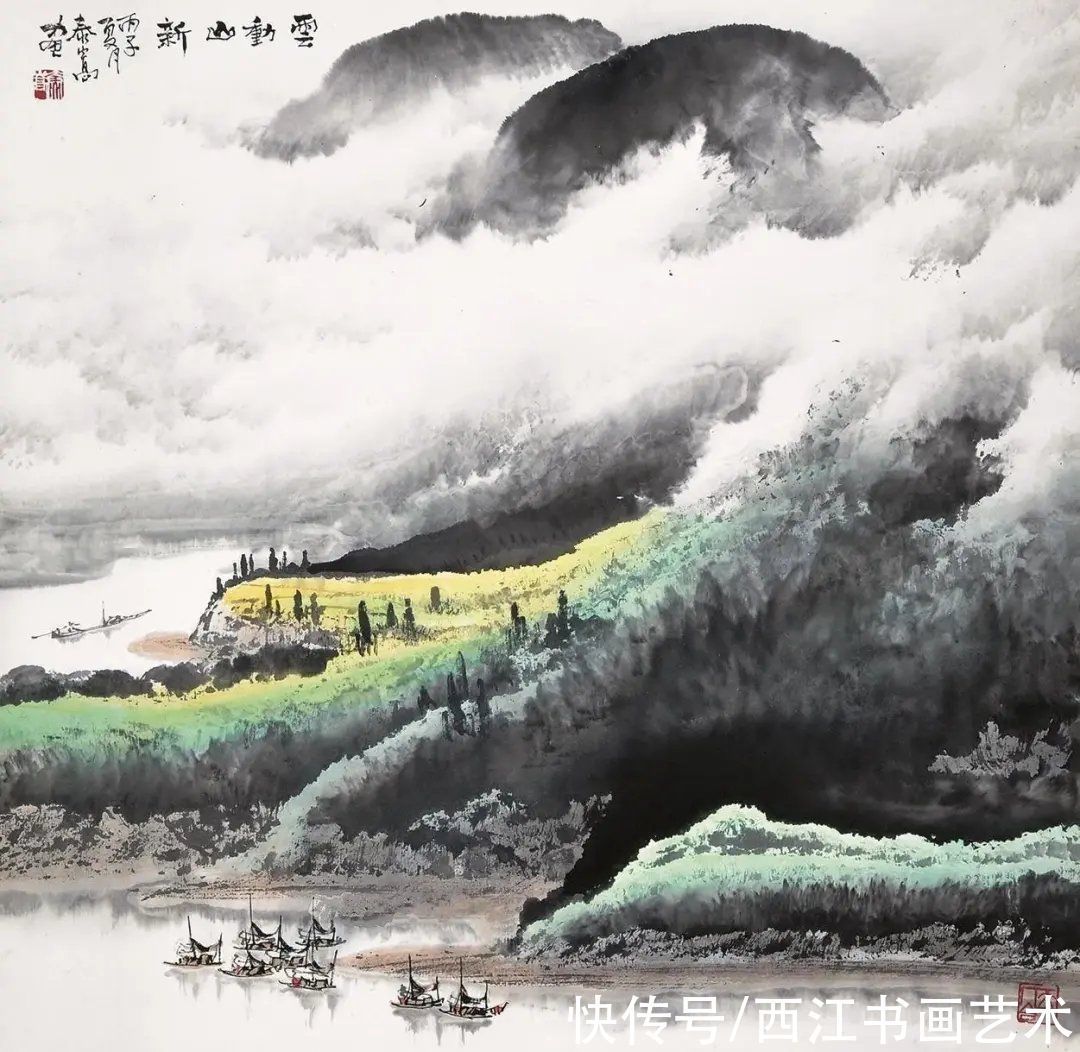 绿野秀岩#春晚绿野秀 岩高白云屯：这位岭南派画家笔下的云山雾海，厉害了