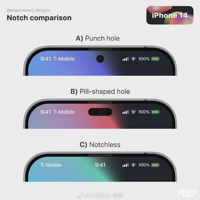 刘海屏|iPhone 14 Pro系列或采用药丸形打孔屏，三种屏幕对比图曝光