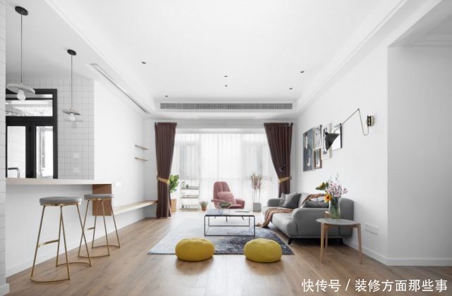 装饰画|120㎡北欧风三居室,客厅电视墙连接吧台,时尚又创意十足!