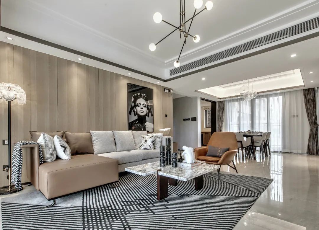 灰色|180㎡现代,硬包与木饰面,舒适精致的软装,营造优雅的档次感