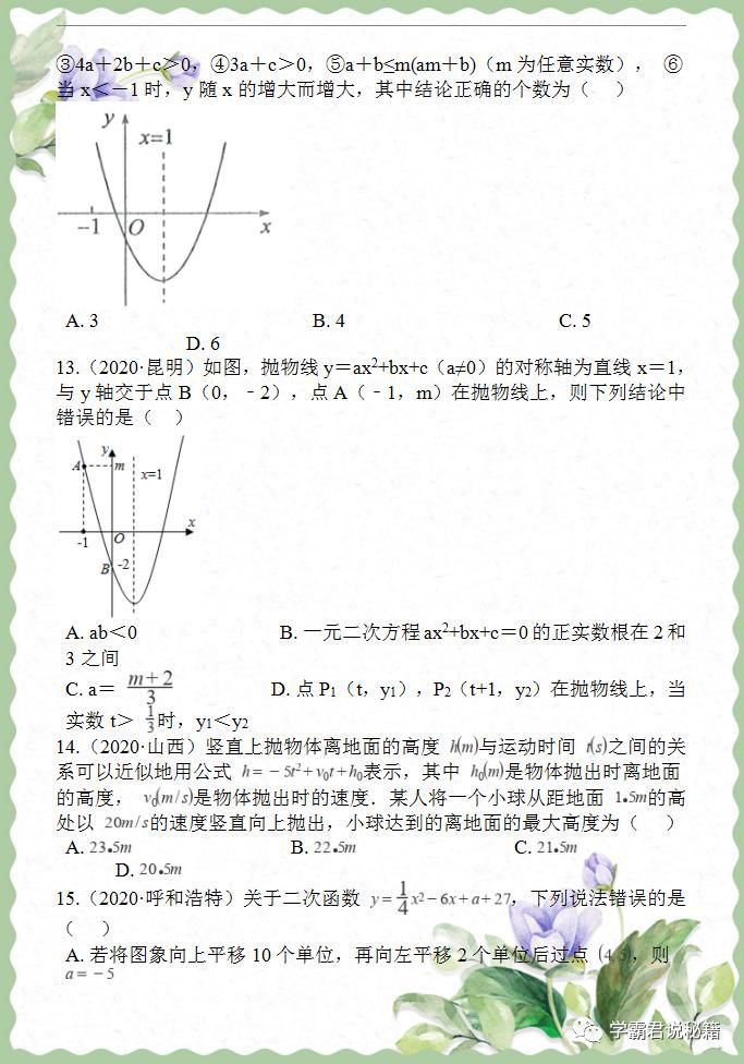 函数|中考数学真题精选——关于“二次函数”题型汇总，掌握吃透，考试再不丢分！