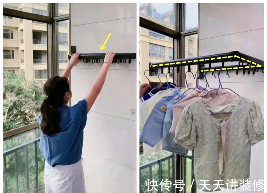 衣服|邻居太贪心,只有一个阳台,他装折叠晾衣架,一边晾晒一边改书房