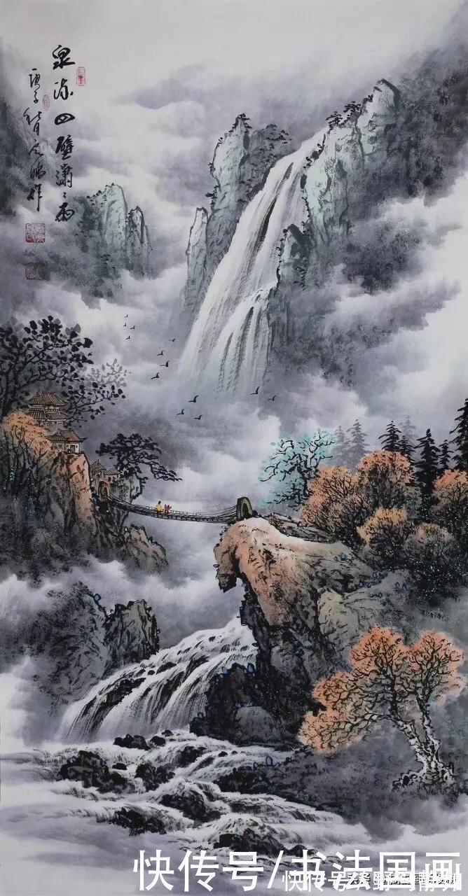 财通四海&书法定制，国画收藏，行书楷书山水画《谋事在人，成事在天》