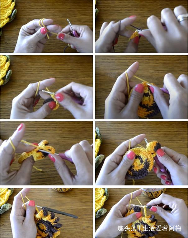 毛线钩针编织向日葵合集，DIY手工编织附图解教程