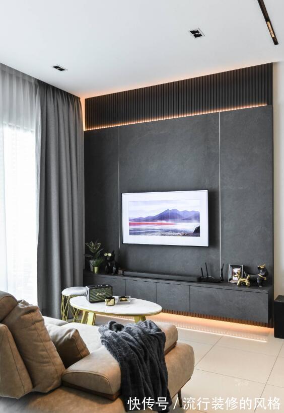 床尾|111㎡用黑白灰装出大宅范,岩板和灯带的碰撞,不小心溢出高级感