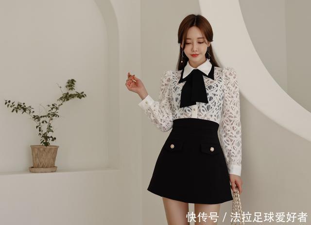 潮流|潮流孙允珠,纯洁翻领花纹透气雪纺衫搭配质感纽扣包臀裙