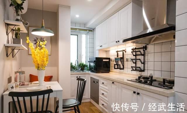 餐厨|50m2老破小爆改:餐厨合并功能叠加,一居改两室,精致又清新!