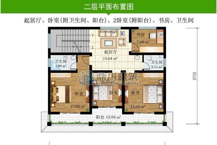 卧室|占地120平米,二层平屋顶农村别墅,户型好造价低,南北方都适合!