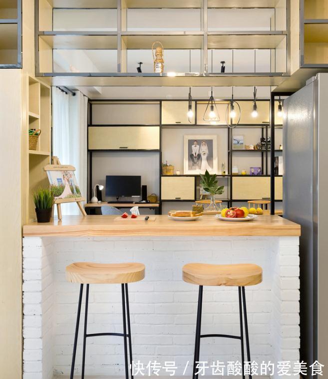 餐边柜|120㎡极简新房,清亮的薄荷绿墙面,吧台和餐边柜是最大亮点