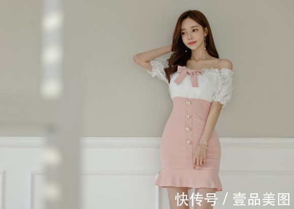 时尚搭配|女神孙允珠的时尚搭配:晚晴曦风白杏春桃枝雪抹肩裙