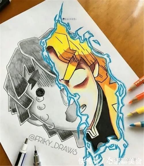 博士|素描与彩稿共存,美术达人打造《鬼灭之刃》主题奇妙画作