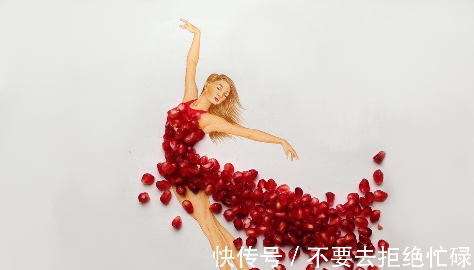 shamekh#这个插画师有点“懒”,他画画只画一半,其余都是用水果来替代