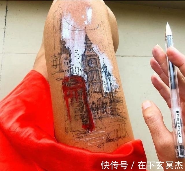 兰达·哈达丁|性感女画家在大腿上作画,引无数宅男疯狂膜拜