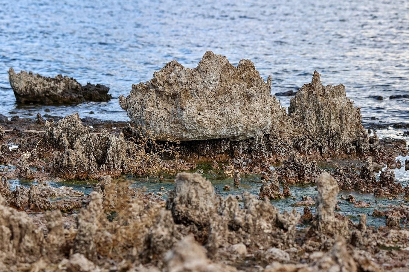 水位|土耳其凡恩湖水位降低 露出奇形怪状的微生物岩