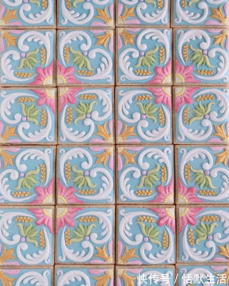 饼干|美到舍不得吃！甜品师手作花砖饼干，救救老夫的少女心！