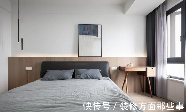 蓝白色|?129平简约风石材与木材的结合，减少空间的单一和压迫感