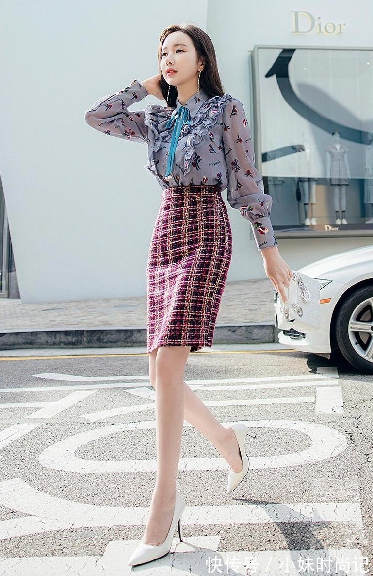 小清新|小清新的套装,雪纺衬衫与半身裙子的时尚搭配