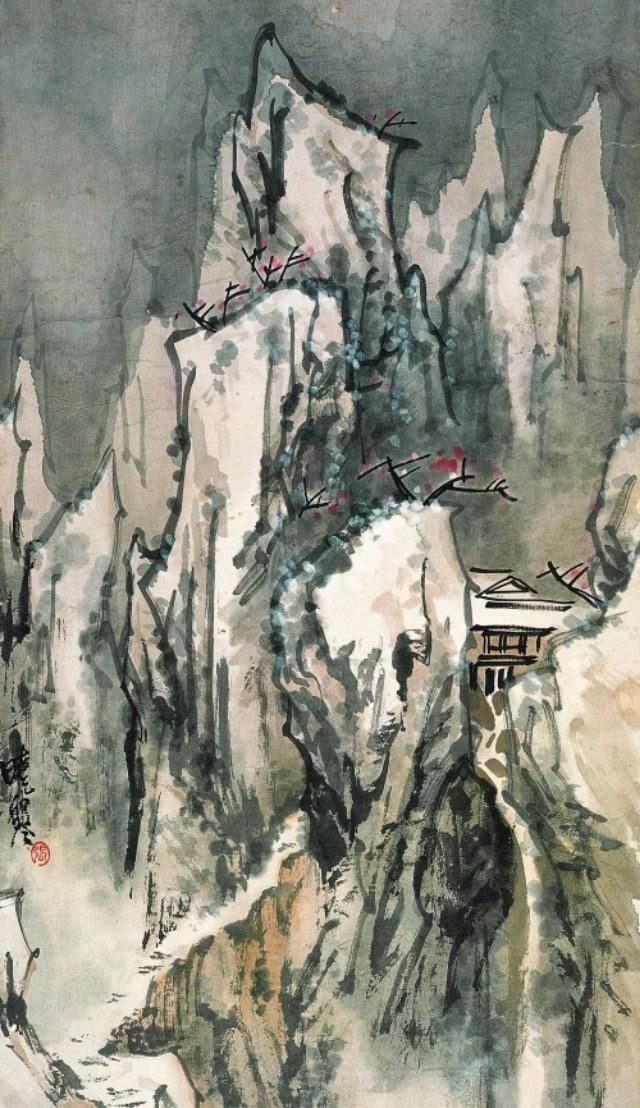 他的山水画——极简的直线为骨,极繁的渲染为体,苍润氤氲