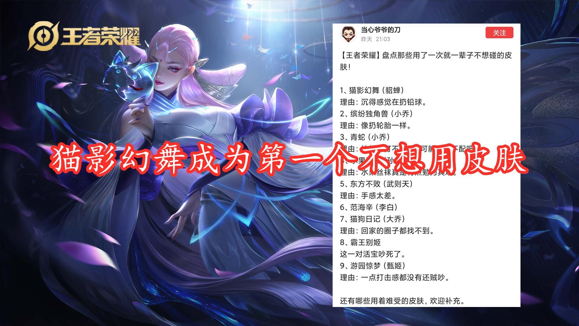 皮肤|用了一次就不想再用的皮肤，貂蝉猫影幻舞上榜，最贵的却一款没上
