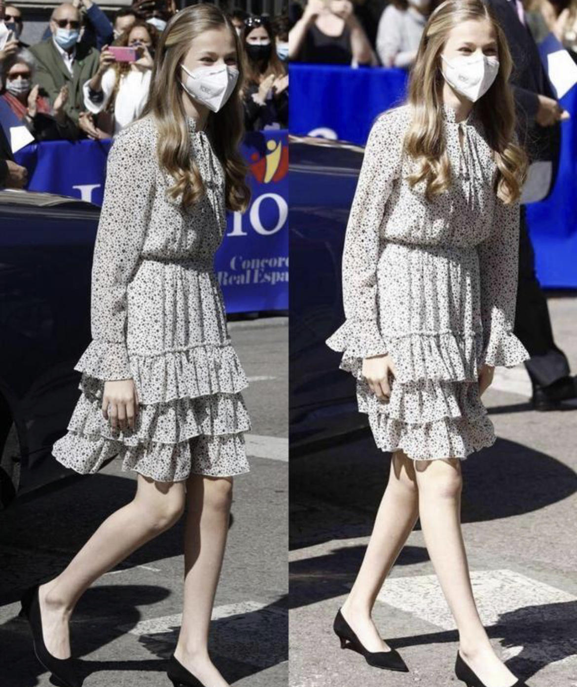 印花连衣裙|西班牙公主莱昂诺尔真会穿,无袖印花连衣裙清新减龄,娇俏甜美