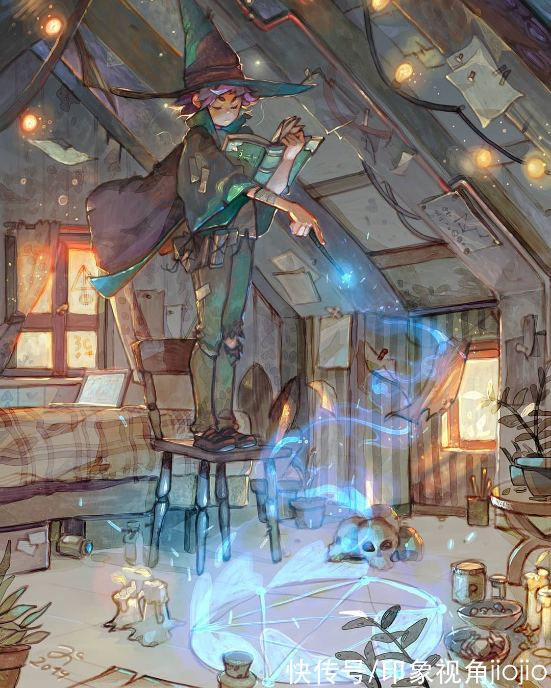 日常插画#复古风的女巫日常插画作品,猫咪灵魂陪伴设定太有爱了