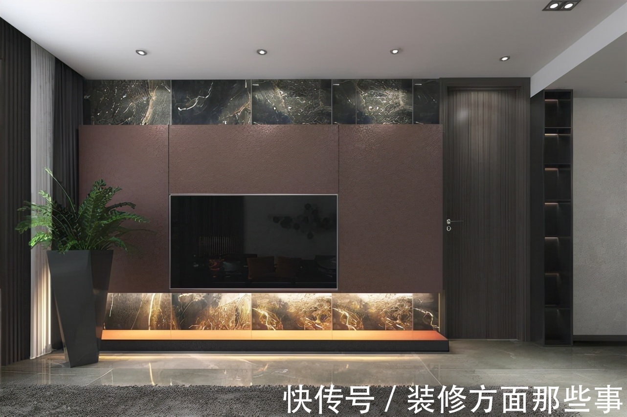 简约风|120平现代简约风三居,酒红色的电视柜很时尚