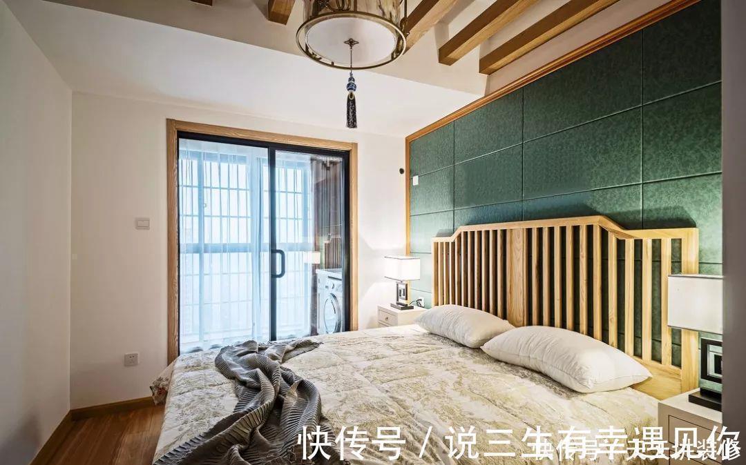 青蓝色|135平四居室,原木中式风格,文化石电视墙,又增添了些野性美