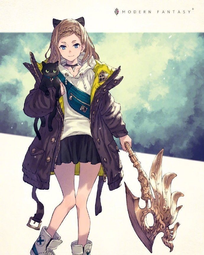 JK!这位画师笔下的JK小姐姐太帅了,一手拿书包,一手拿武器