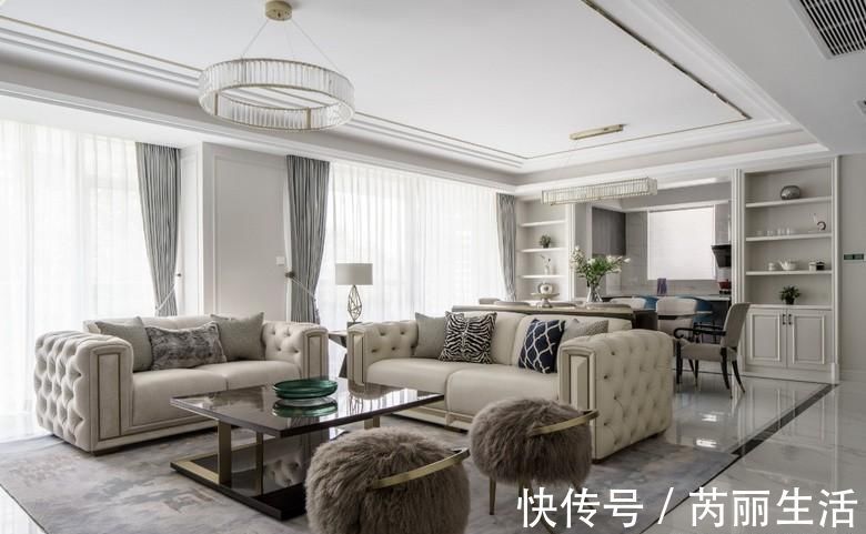 横厅|夫妻俩买下250㎡大平层,装成白色轻奢风很高级,室内敞亮大气