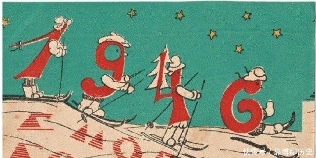 波波|四十年代苏联新年贺卡 圣诞老人手持波波沙冲锋枪