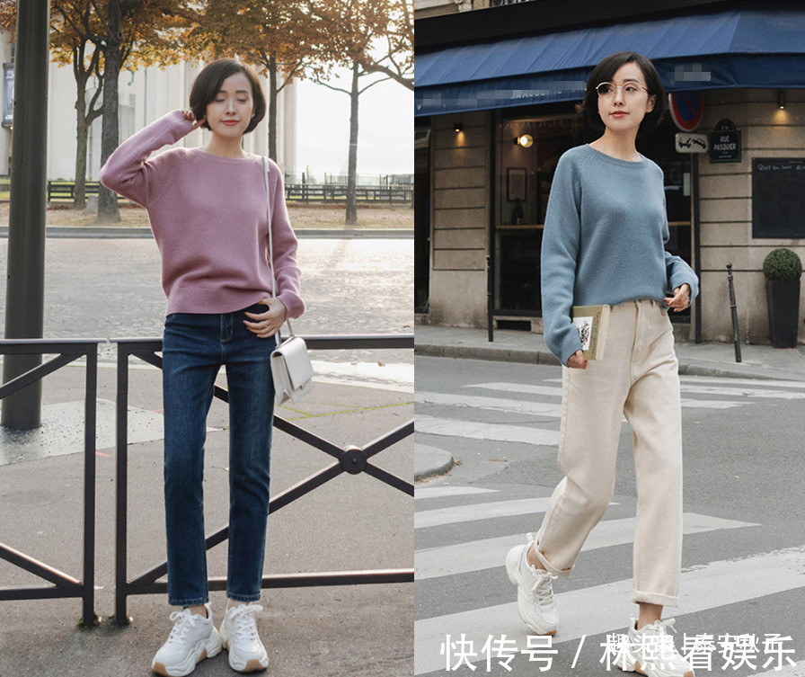 小娇 别只会穿半身裙!学习她的“宽松衫+直筒裤”穿搭高级又显瘦!