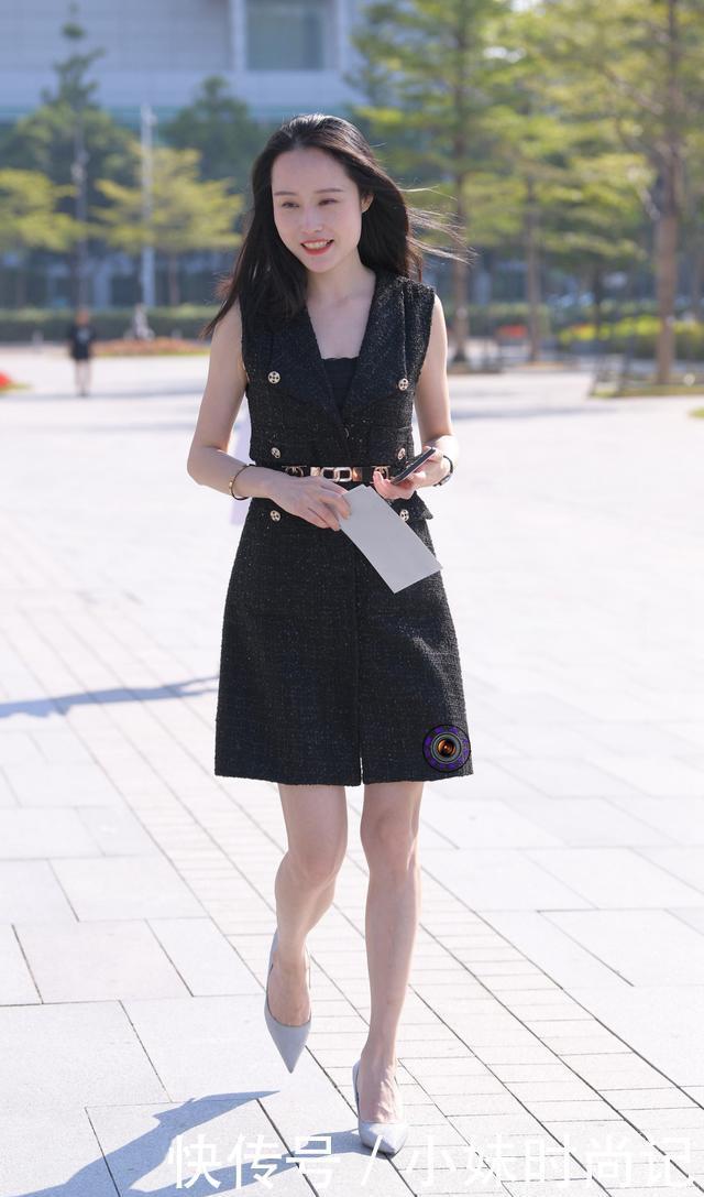 尖头|粗花呢连衣裙搭配尖头细跟鞋,职业女性这样穿,简约中透着小性感