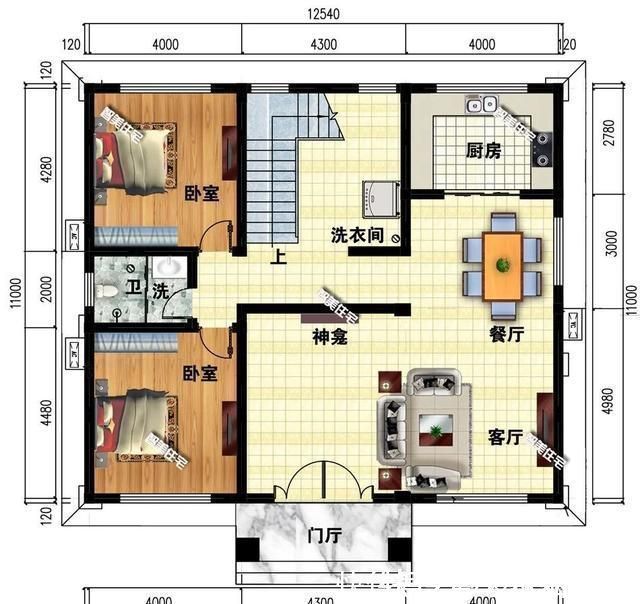 两厅|室内带堂屋设计，一二层都有厨房的农村别墅，适合两兄弟