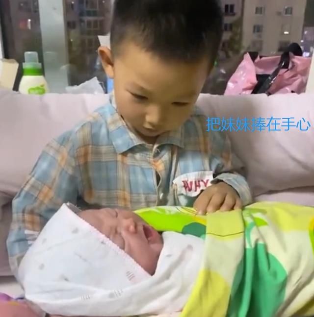 妹妹|年幼的哥哥看到二胎妹妹，小心翼翼不敢靠近，直呼：什么都给妹妹