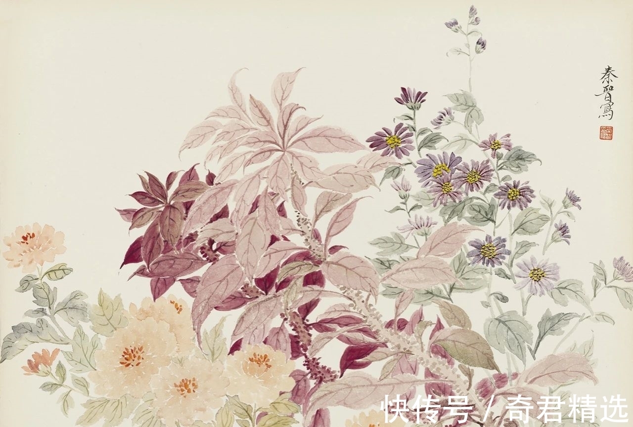 花卉$「津门网」用没骨法绘制花卉,这极其考验画家对笔墨色彩的把控