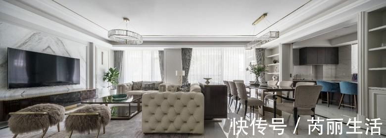 横厅|夫妻俩买下250㎡大平层,装成白色轻奢风很高级,室内敞亮大气