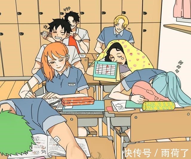 海贼王|海贼王校园风插画分享,DK氛围超标!ASL成为嬉戏的同班同学