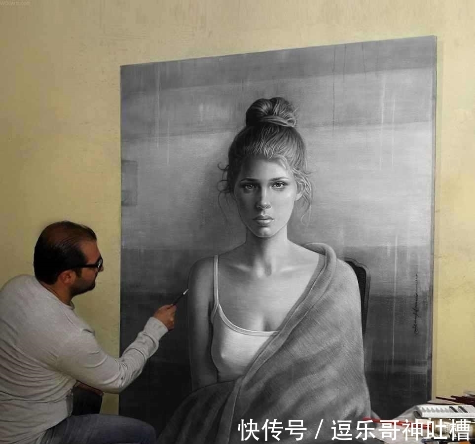 绘画本!想不到蜡笔头也能画出如此惊艳的作品——叙利亚画家汉拿的肖像画