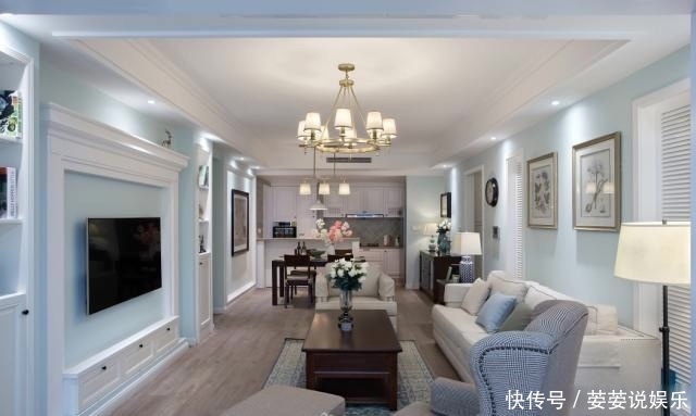 装修|160㎡清新蓝绿的美式装修，温馨三居室，是家的感觉