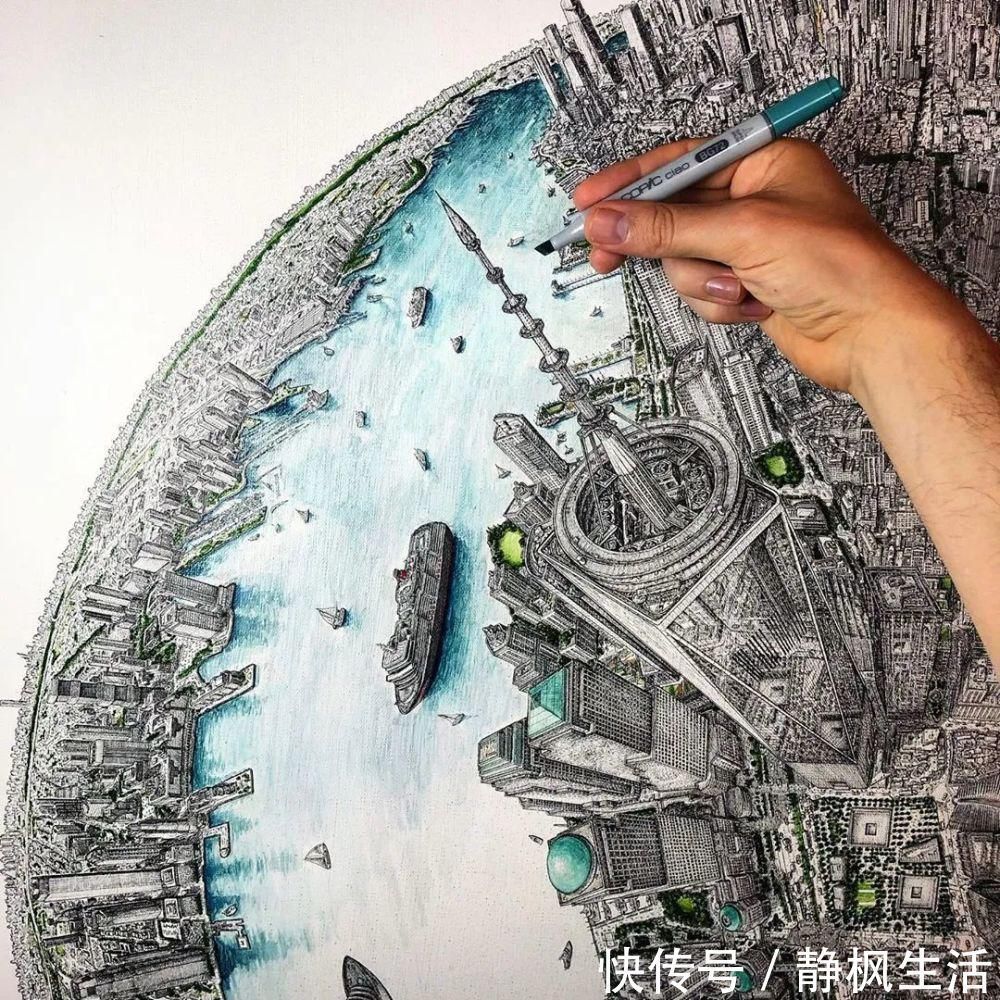 中国文化$英国小伙用针管笔画出了最美中国地图,独一无二的中国风